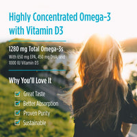 Thumbnail for Nordic Naturals ProOmega-D, Lemon Flavor - 180 Soft Gels - 1280 mg Omega-3 + 1000 IU D3 - High-Potency Fish Oil - EPA & DHA - Brain, Eye, Heart, & Immune Health - Non-GMO - 90 Servings
