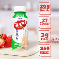 Thumbnail for BOOST High Protein with Fiber Ready to Drink Complete Nutritional Drink, Creamy Strawberry, 8 fl oz Bottle, 24 Pack