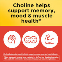 Thumbnail for Nature Made Extra Strength Dosage Choline Supplements 800 Mg Per 3 Capsules, Brain Health, Mood, Muscle & Liver Support, Vegetarian, 60 Capsules, 20 Day Supply