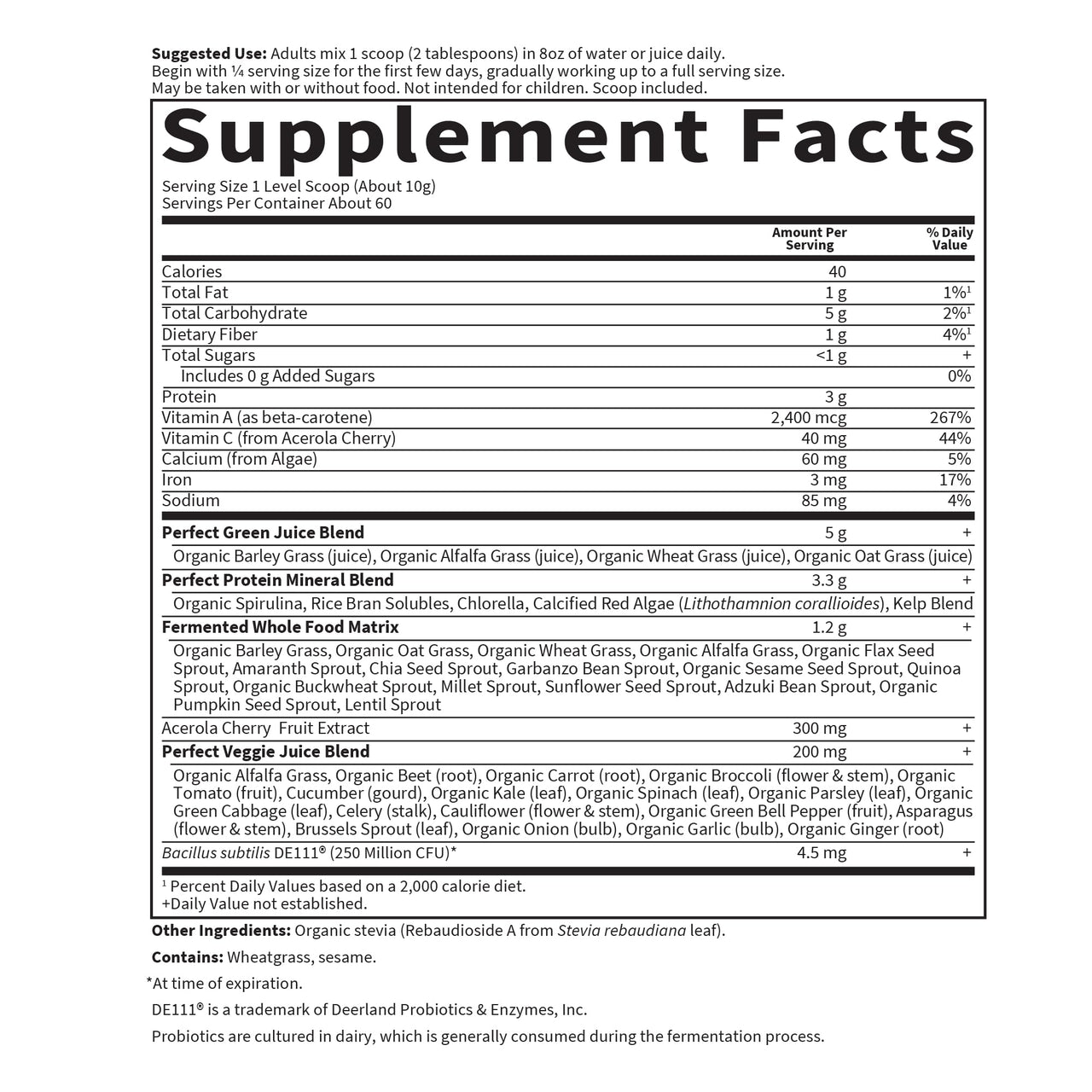 Garden of Life Perfect Food Super Green Formula - 60 Servings, 45 Superfoods, Greens, Fruit & Veggie Juice Superfood Powder Supplement, Probiotics & Organic Spirulina for Digestion & Immune Health