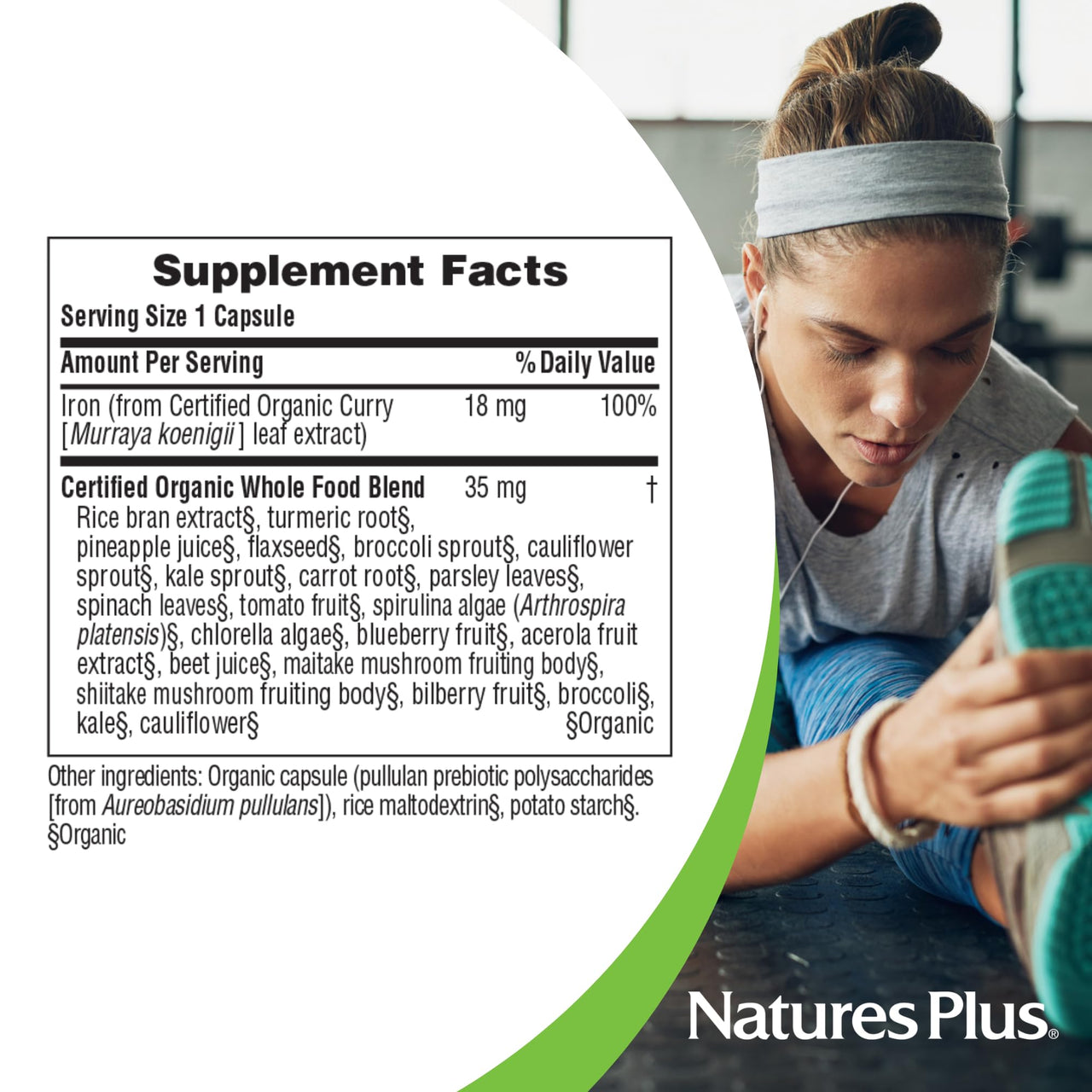 NaturesPlus Source of Life Garden Iron - 30 Quick-Release Capsules - Plant-Based Iron Supplement with 20+ Whole-Food Extracts - Fast Acting - USDA Certified Organic - 30 Servings