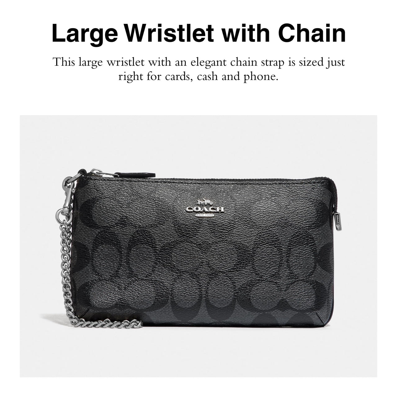 COACH Signature Large Wristlet w Chain