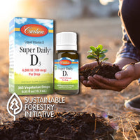 Thumbnail for Carlson - Super Daily D3 4,000 IU (100 mcg) per Drop, Vitamin D Drop, Liquid Vitamin D3, 1-Year Supply, Unflavored, 365 Drops (10.3 mL)