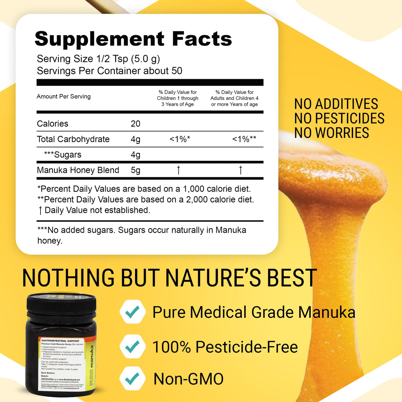 ManukaGuard Premium Gold Manuka Honey MGO 400+ | Raw Medical-Grade New Zealand Honey for Digestive Support, Unpasteurized, Pure | 8.8 oz