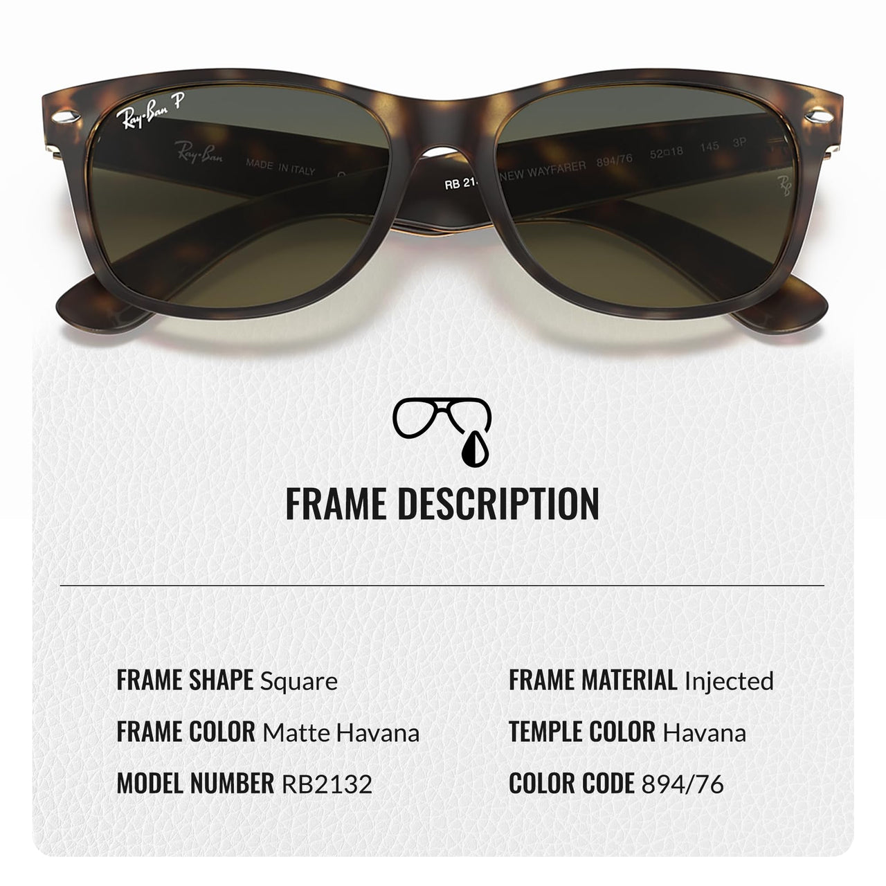 Ray-Ban RB2132 New Wayfarer Classic Polarized Square Shape Sunglasses for Men and Women- Timeless Classic Sun Glasses with Modern Elegance - Premium UV Protection - Designer Men's & Women's Sunglasses