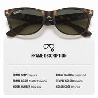 Thumbnail for Ray-Ban RB2132 NEW WAYFARER CLASSIC POLARIZED Square Shaped Sunglasses for Men & Women – Includes Official Rayban Eyewear Kit – Ideal Formal & Casual Wear Sunglasses – Blue/Green Lens
