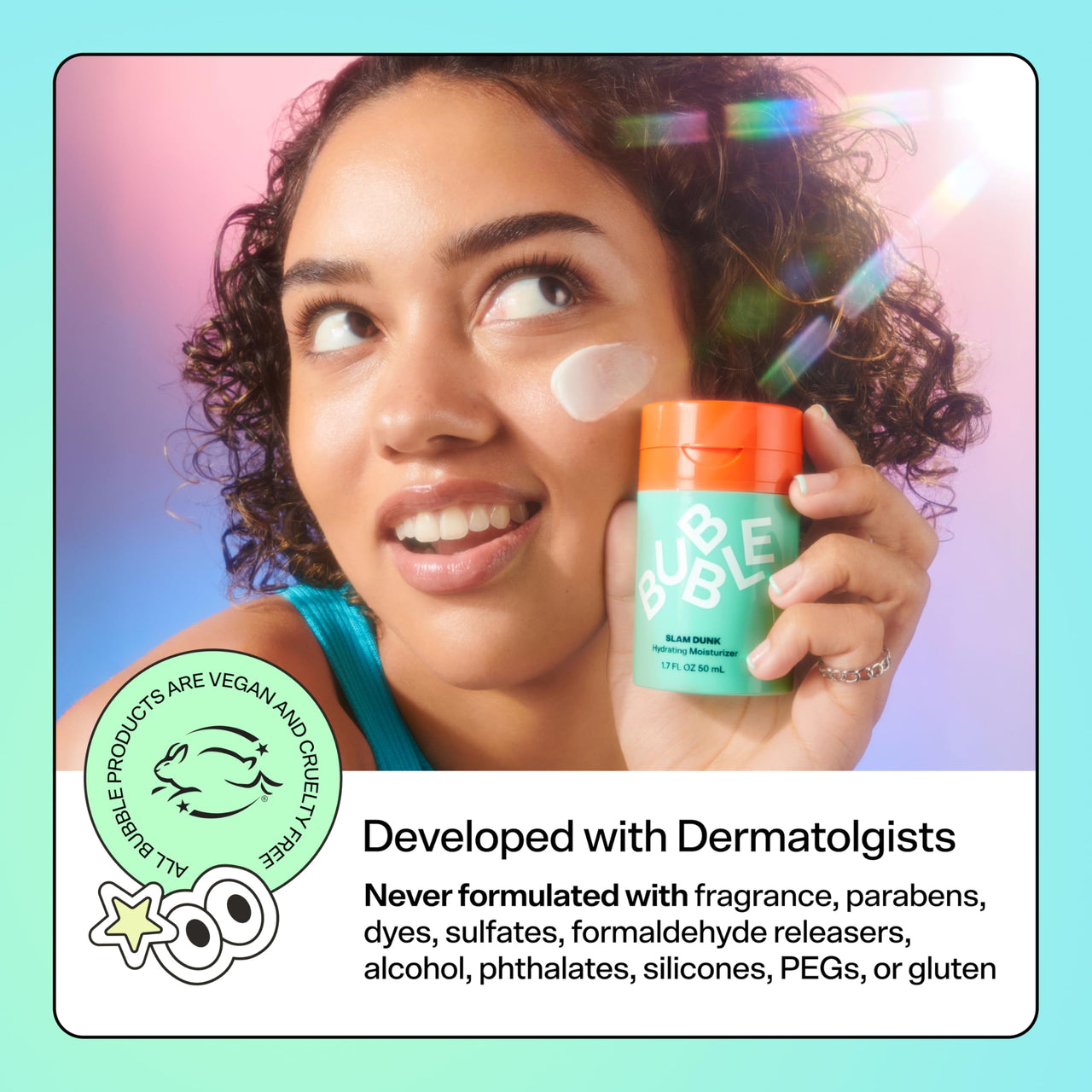 Bubble Skincare Slam Dunk Face Moisturizer - Hydrating Face Cream for Dry Skin Made with Vitamin E + Aloe Vera Juice for a Glowing Complexion - Skin Care with Blue Light Protection (50ml)
