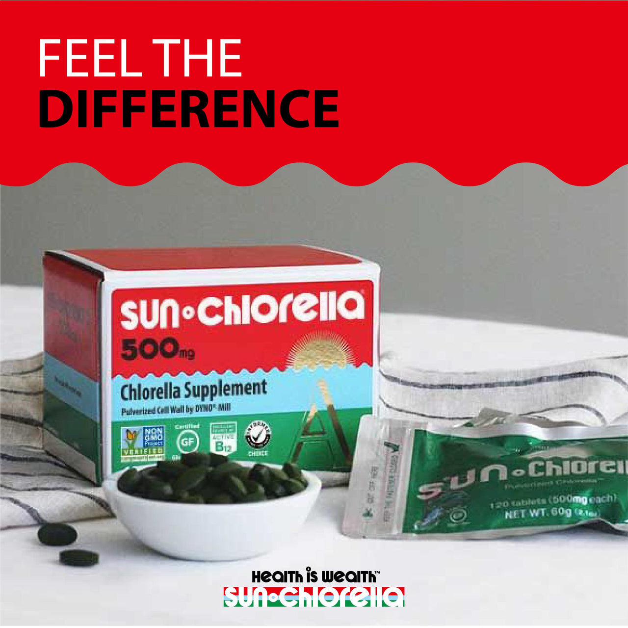 Sun Chlorella 500mg Whole Body Wellness Green Algae Superfood Supplement - Immune Defense, Gut Health, Natural Purification, Energy Boost - Chlorophyll, B12, Iron, Protein - Non-GMO - 600 Tablets