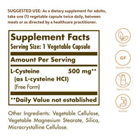 Thumbnail for Solgar L-Cysteine 500 mg, 90 Vegetable Capsules - Free Form Amino Acid - Keratin Support for Skin, Hair & Nails - Glutathione Support - Vegan, Gluten Free, Dairy Free, Kosher - 90 Servings