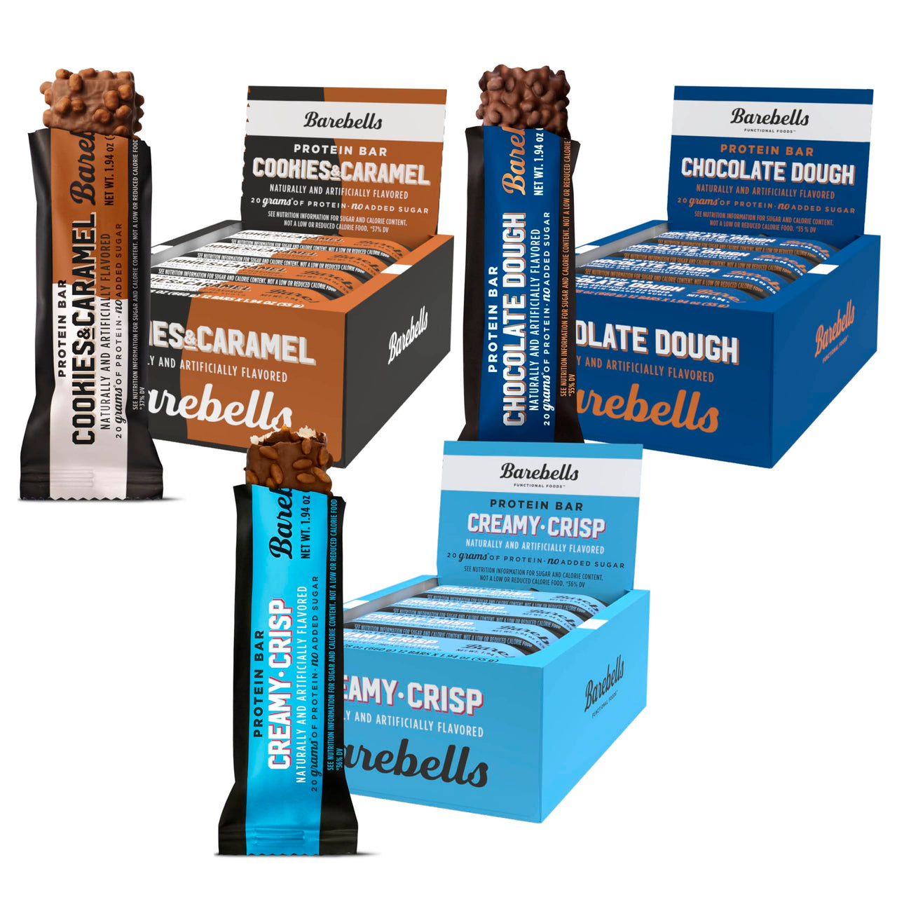 Barebells Starter Pack (3 Mix Pack) – 36 Total Bars, High Protein Snack, with 20g Protein & No Added Sugar – On-the-Go Breakfast or Post-Workout Treat, Cookies and Caramel, Creamy Crisp, Brownie Dough