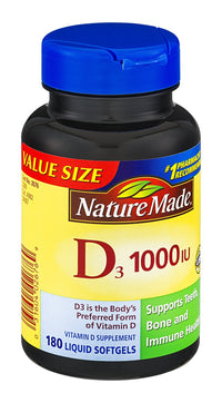 Thumbnail for Nature Made D3 1000IU Vitamin D Supplement Liquid Softgels , 180 CT (Pack of 3)