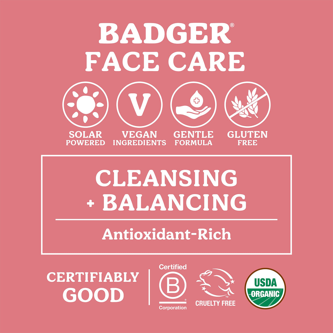 Badger Rose Face Cleansing Oil, Organic Facial Cleanser & Makeup Remover, Non-Greasy Moisturizing Skin Balancing Gentle Face Cleanser w/Pure Rose Oil, 2 fl oz Glass Bottle