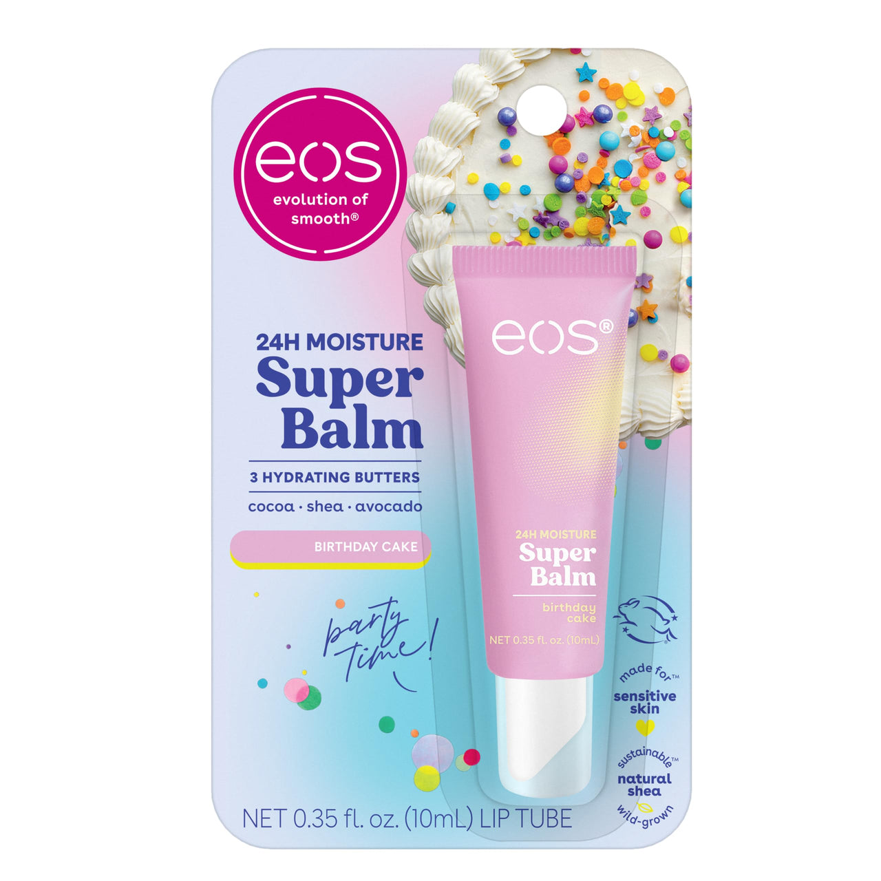eos 24H Moisture Super Balm - Birthday Cake, Lip Mask, Day or Night Lip Treatment, Made for Sensitive Skin, Nourishing, Shea Butter, 0.35 fl oz
