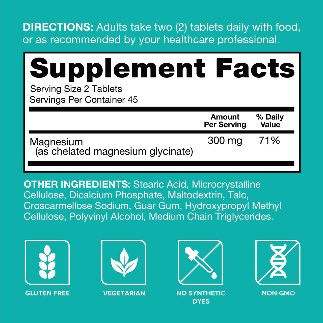 Qunol Magnesium Glycinate 300mg, 100% Glycinate Chelated Magnesium Supplement, 90ct Tablets