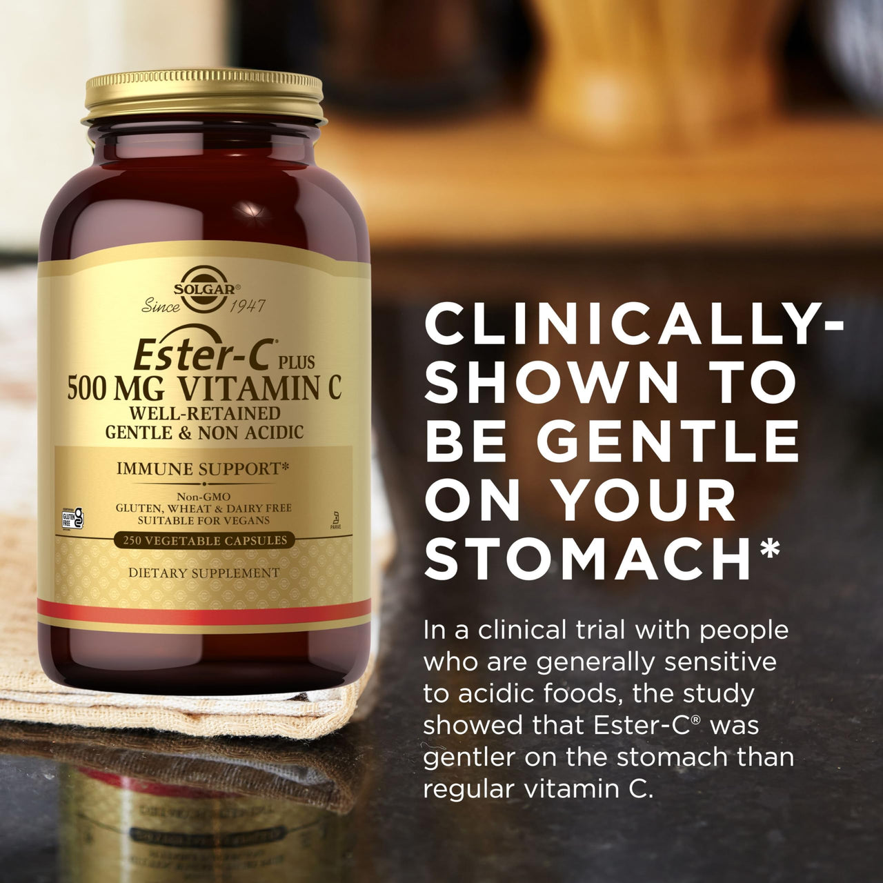 Solgar Ester-C Plus 500 mg Vitamin C (Ascorbate Complex), 100 Vegetable Capsules - Gentle & Non Acidic - Antioxidant & Immune Support - Non GMO, Vegan, Gluten-Free, Kosher - 100 Servings