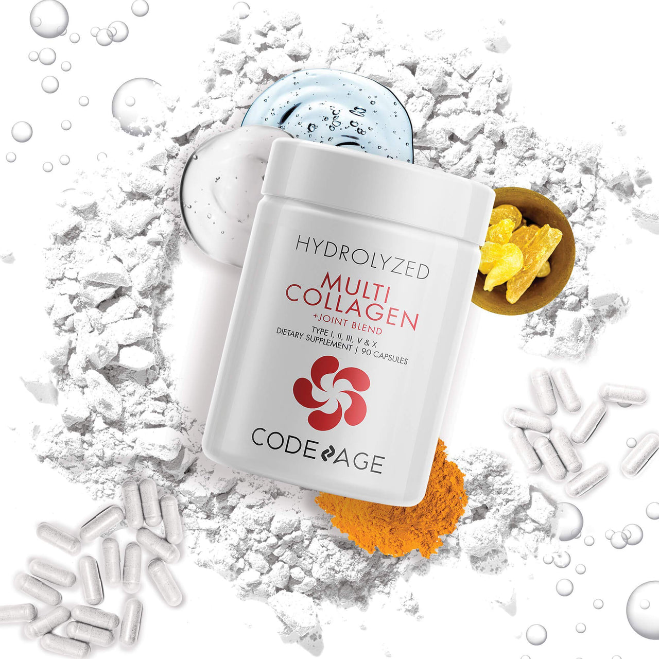 Codeage Multi Collagen Protein + Joint Blend Supplement, Hyaluronic Acid, Bromelain, Turmeric, Ginger Boswellia, Hydrolyzed - 5 Types of Collagen All-in-One, Joints & Bones Support, 2 Pack