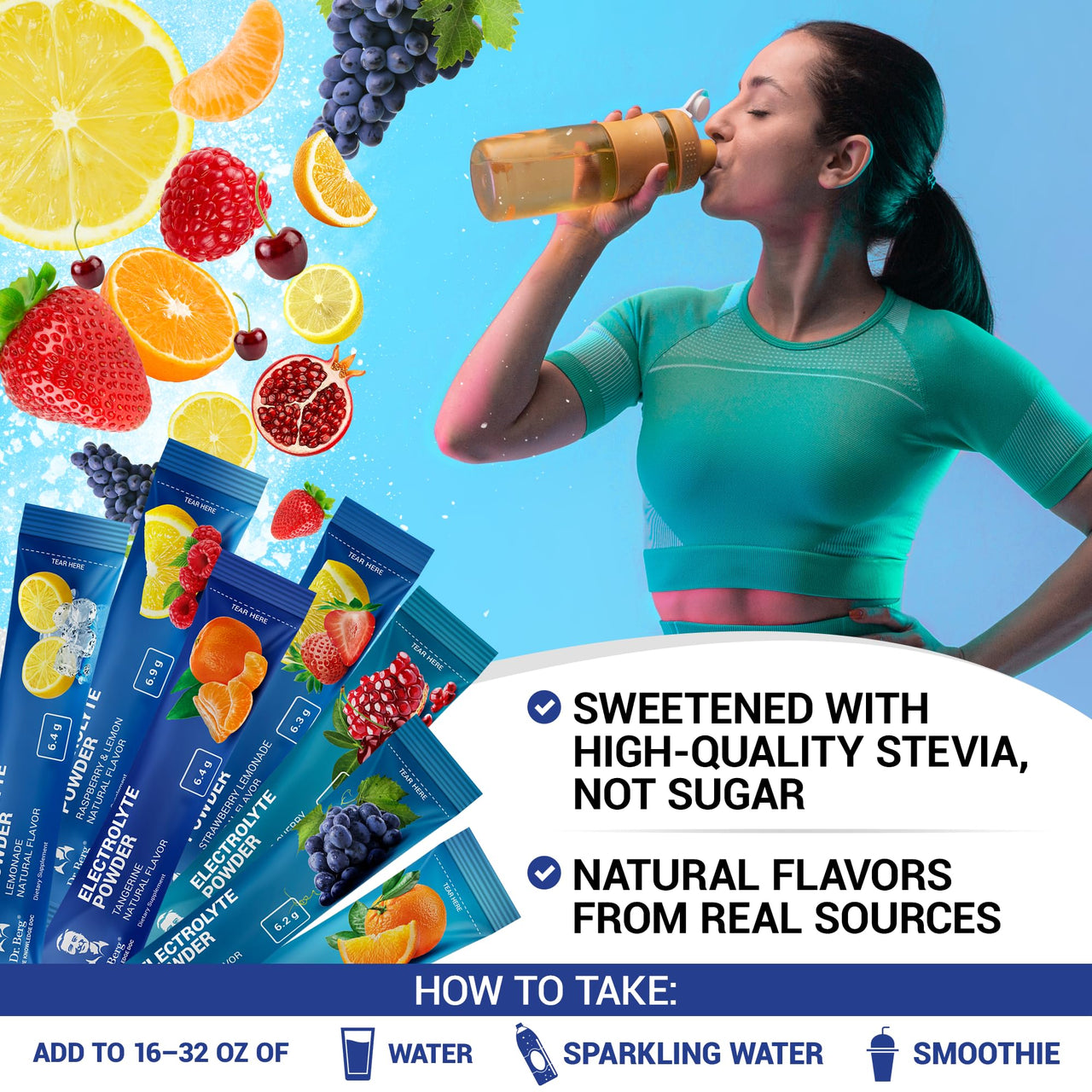 Dr. Berg Sugar Free Electrolyte Powder Packets (Variety Pack) - Daily Electrolyte Drink Mix - 28 Total Hydration Pouches Sugar Free - Keto Electrolytes Powder Packets No Sugar - 7 Delicious Flavors