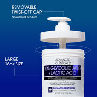 Thumbnail for Advanced Clinicals 10% Glycolic Acid + Lactic Acid Lotion Exfoliant Moisturizing Cream With Hyaluronic Acid Moisturizer | AHA Exfoliating Body Cream Improves Look Of Uneven Rough Skin Texture, 16 Oz