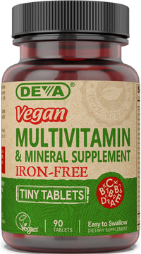 Thumbnail for DEVA Vegan Iron-Free Multivitamin & Mineral Supplement, Vitamin C, D2, E & B-Complex, Biotin, 90 Tiny Tablets