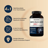 Thumbnail for NatureBell Alpha Lipoic Acid Complex, 600mg, 300 Capsules | 4-in-1 Myelinctin Formula with R-ALA, S-ALA, Thiamine & Benfotiamine | High Absorption & Antioxidant Support | Non-GMO, Gluten-Free