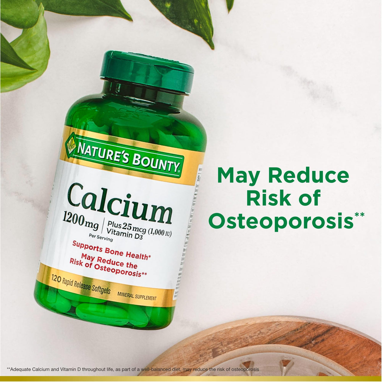 Nature's Bounty Calcium 1200 mg with 1,000IU Vitamin D3, Bone Health & Immune Support, 220 Softgels