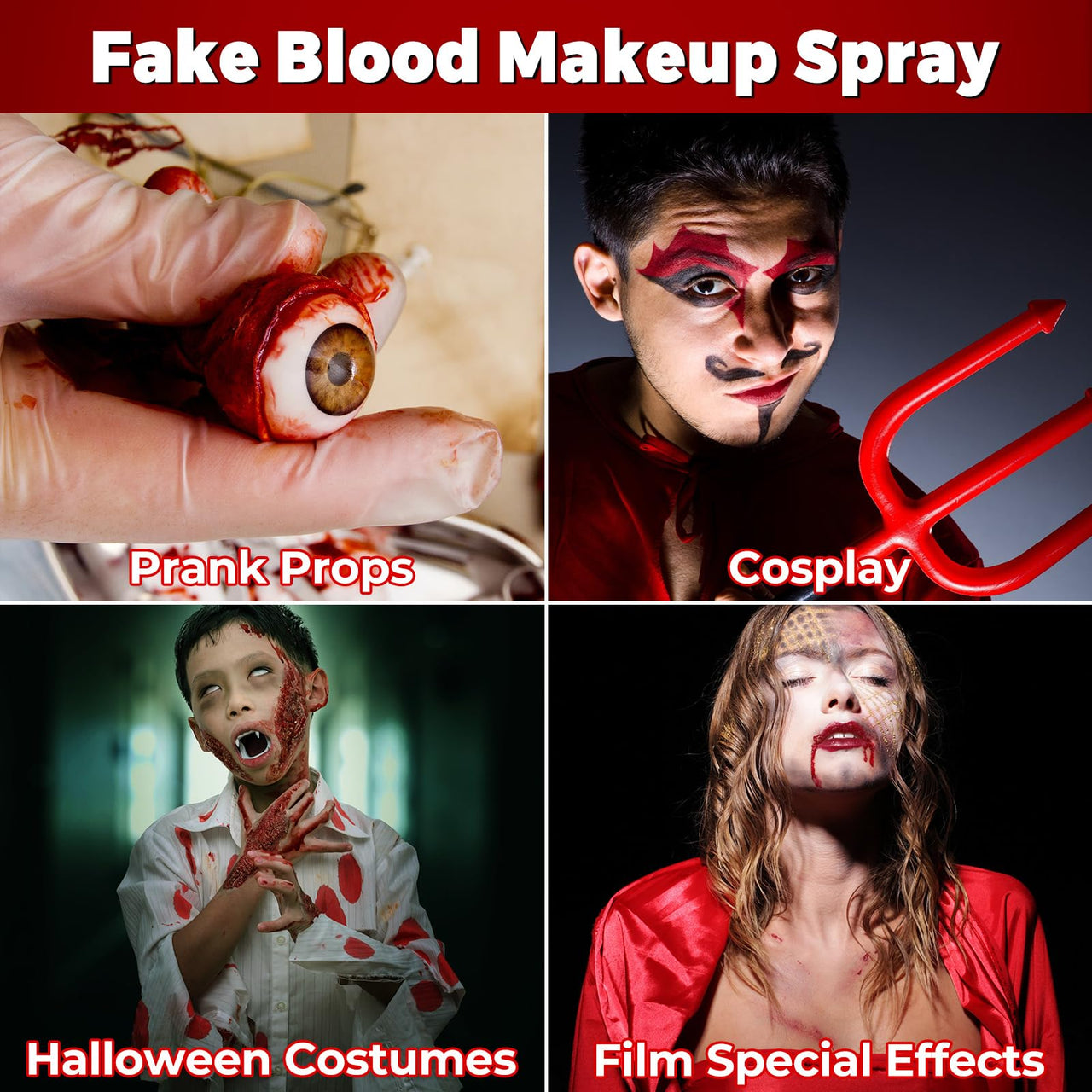 BOBISUKA Fake Blood Spray for Cosplay - Vampire Blood Washable for Clothes and Face - Fake Blood Makeup (Dark, 50ml)