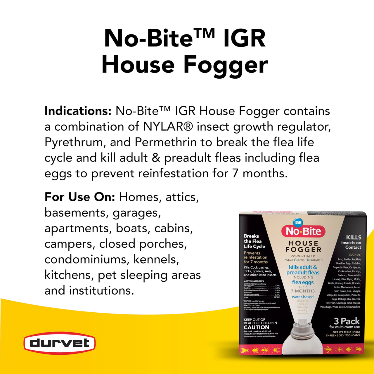 Durvet 011-1131 No Bite IGR House Fogger (3 Pack), 6 oz