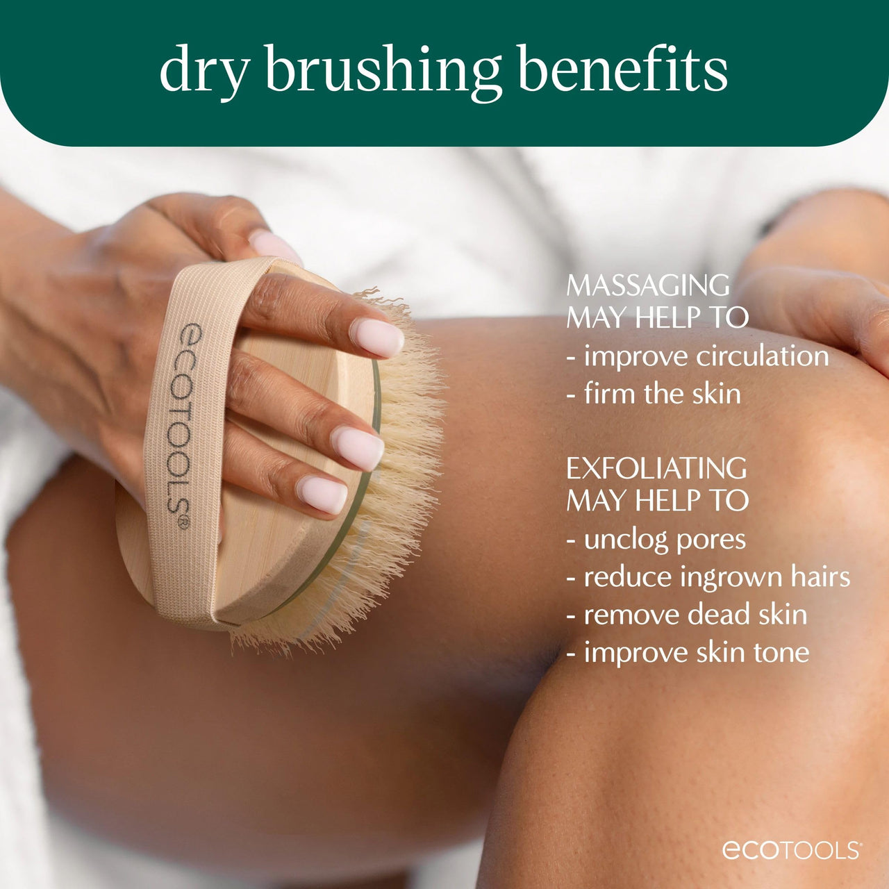 EcoTools Dry Body Brush, Dry Brushing Body Brush for Smooth Skin, Exfoliating Brush Removes Dry Skin, Easy-to-Use Handle, Eco-Friendly Dry Brush, Synthetic Cruelty-Free Bristles, 1 Count