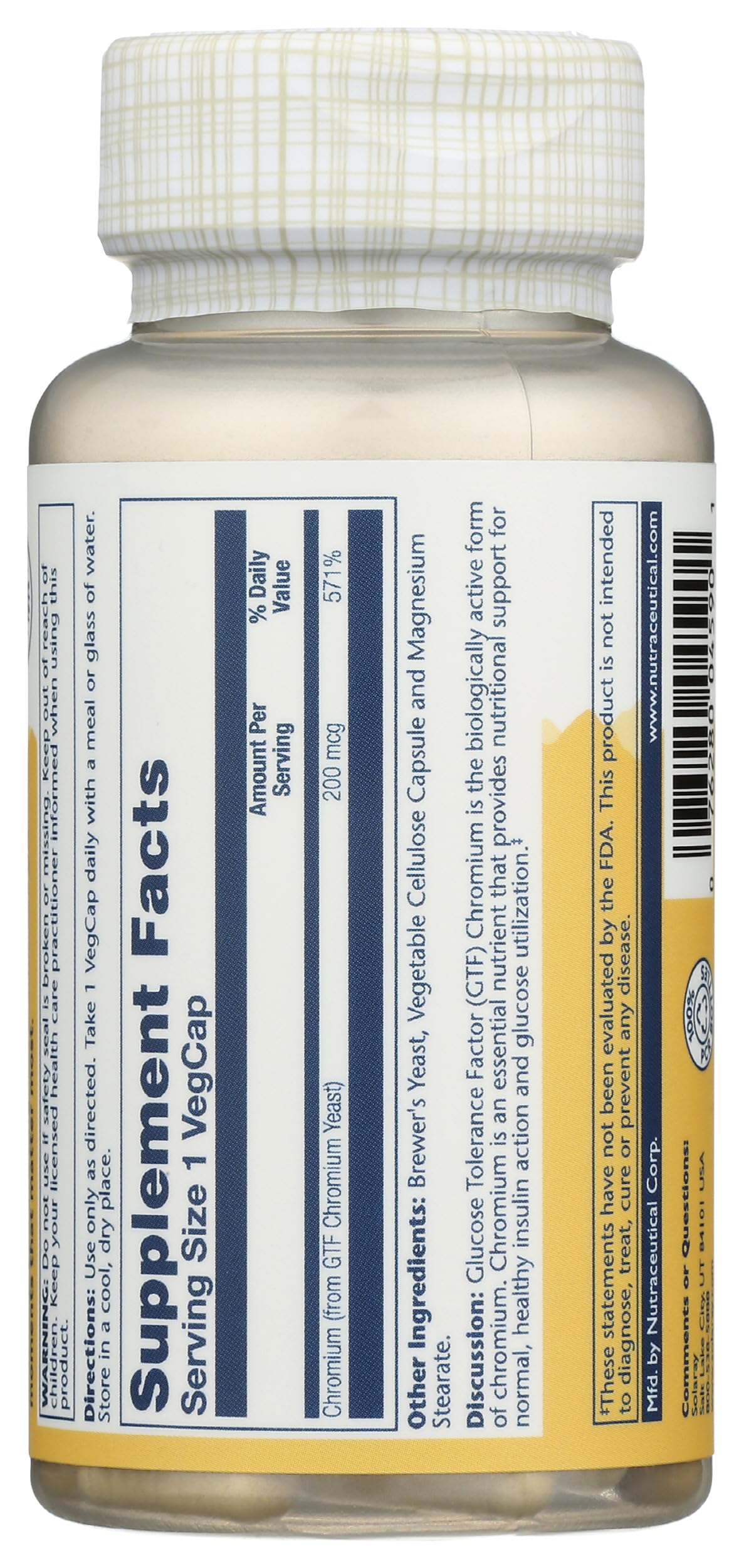 Solaray GTF Chromium 200mcg - Supports Balanced Metabolism and Energy Levels - Vegan Chromium Supplements - Lab Verified, 60-Day Guarantee - 100 Servings, 100 VegCaps
