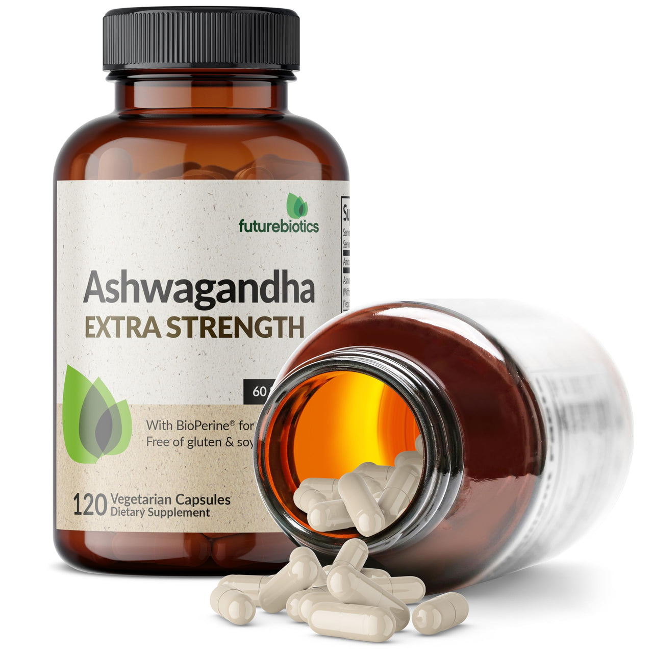 Futurebiotics Ashwagandha Extra Strength Stress & Mood Support with BioPerine - Non GMO Formula, 120 Vegetarian Capsules