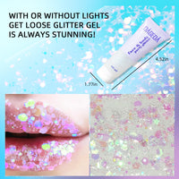 Thumbnail for DAGEDA Body Glitter Gel, Face Glitter Body Gel Sequins Shimmer Liquid Eyeshadow, Chunky Glitter for Face Hair Nails, Holographic Cosmetic Laser Powder Festival Glitter Makeup 50ml(White)