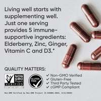 Thumbnail for Sports Research® Elderberry Immune Support with Zinc, Ginger, Vitamin C & D3 - Vegan Friendly · Non-GMO · Gluten Free - 60 Veggie Capsules