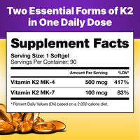Thumbnail for InnovixLabs Full Spectrum Vitamin K2-90 Softgels with 600 mcg of Trans Form MK7 and MK4 - Supports General Health and Bone Strength - Soy and Gluten Free K2 Vitamin Supplement
