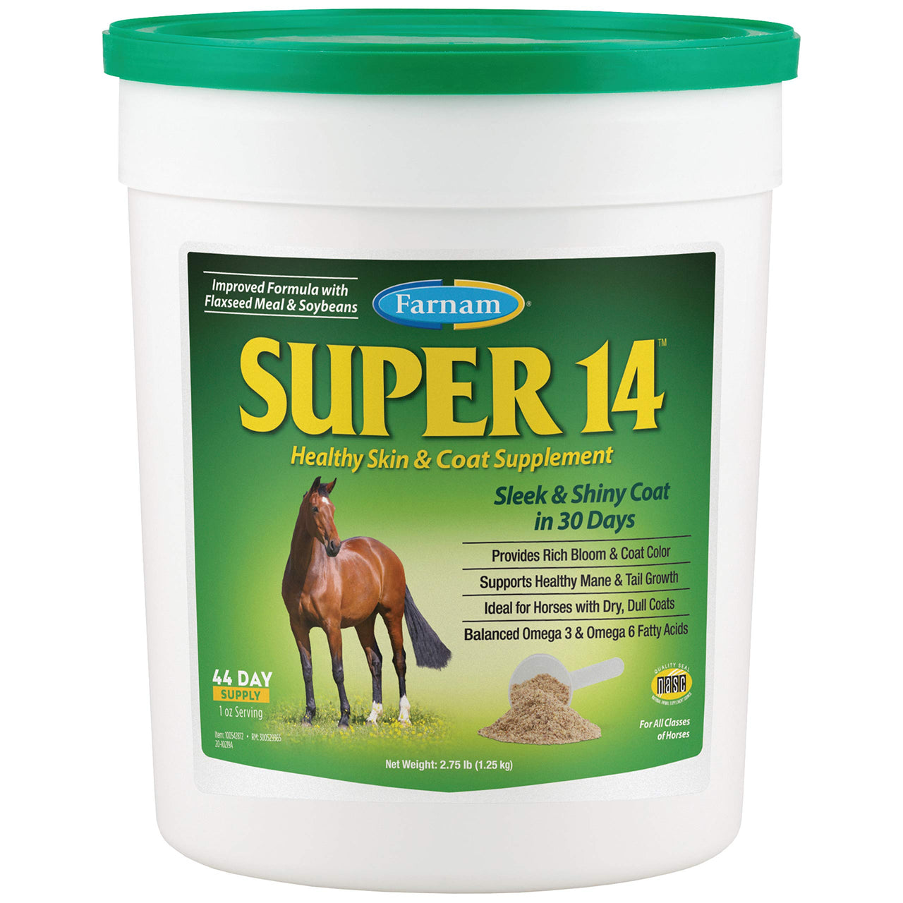 Farnam Super 14 Healthy Skin & Coat Supplement for Horses, Keeps Coats Shiny & Gleaming Year-Round 2.75 Pound, 44 Day Supply
