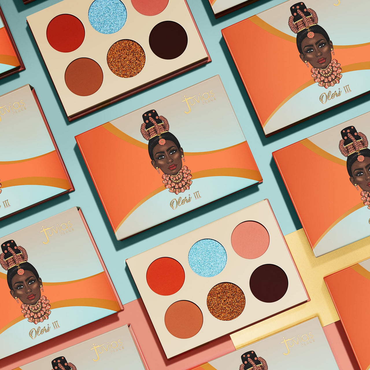 Juvia's Place Olori III Eyeshadow Palette, 6 Shades of Coral, Browns and Bronzes with a Pop of Rich Blue, Matte and Shimmers
