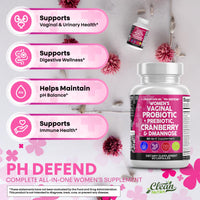 Thumbnail for Clean Nutraceuticals Vaginal Probiotics for Women with Cranberry, D-Mannose, Prebiotics, pH Balance Support, Feminine Health, Urinary Tract Cleanse – Capsule Alternative to Gummies – 60 Count