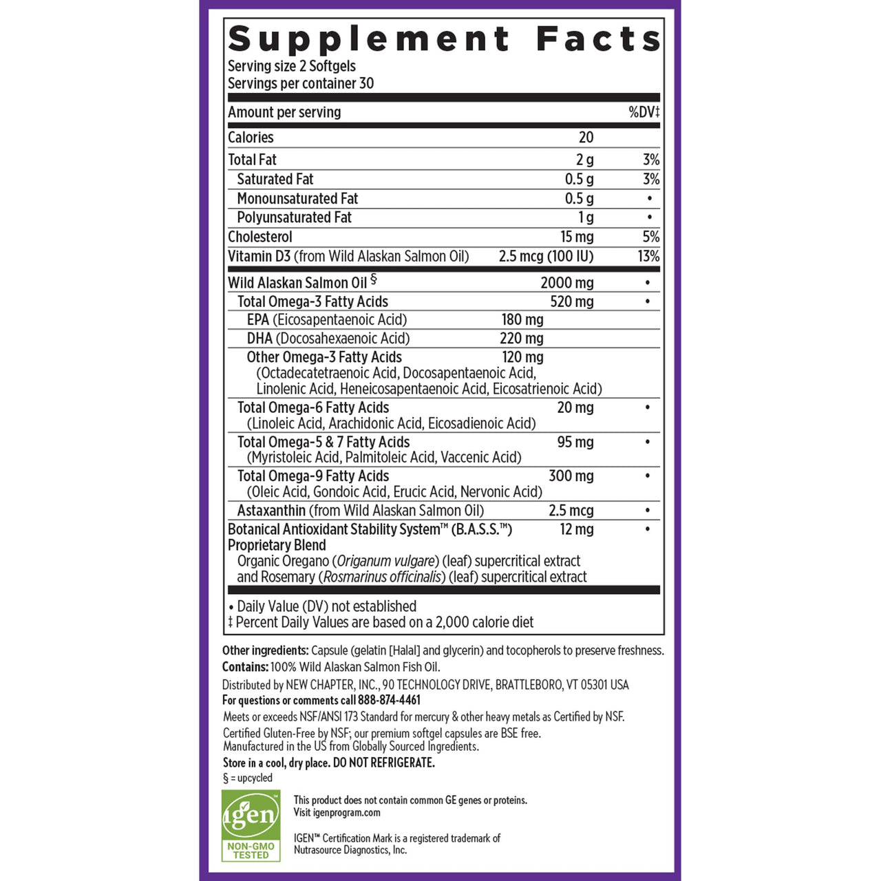 New Chapter Wholemega Fish Oil Supplement - 2000mg per Serving, Clinically Proven Wild Alaskan Salmon Oil with Omega-3 + Vitamin D3 + Astaxanthin, 60 Softgels