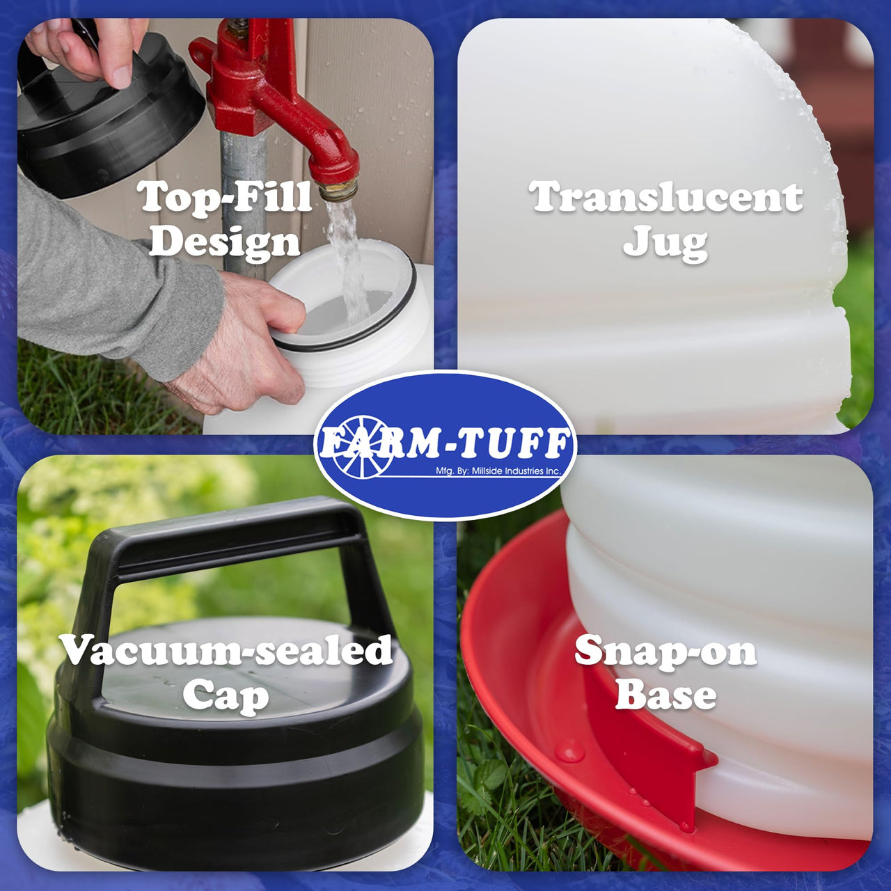 FARM-TUFF Hanging Chicken Waterer, 7 Gallon Capacity - Durable BPA-Free Plastic Poultry Fountain with Top Fill Design - Automatic Water Dispenser for Chickens, Ducks, Turkeys & Game Birds