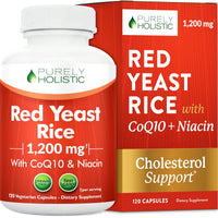 Thumbnail for Purely Holistic Red Yeast Rice 1200mg with CoQ10 Supplement & Flush Free Niacin 120 Extra Strength Vegetarian Capsules – Advanced Healthy Heart Formula - Non-Irradiated, Citrinin Free