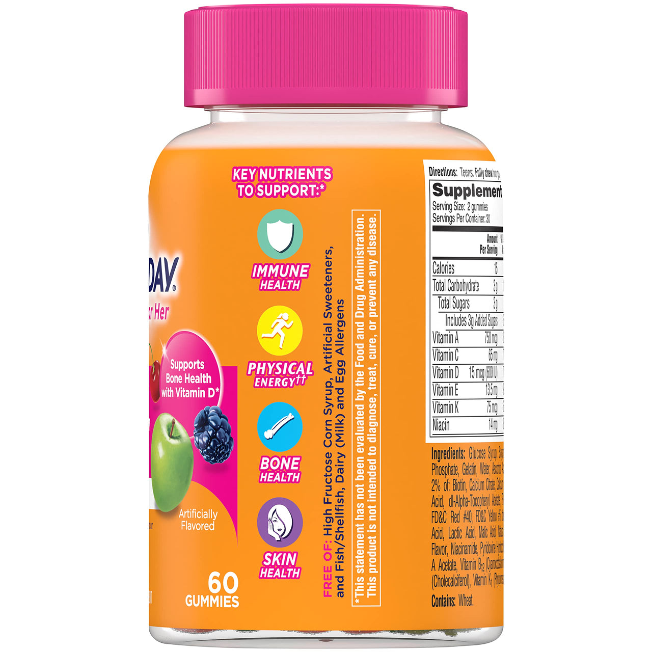 ONE A DAY Teen for Her Multivitamin Gummies, Gummy Multivitamins with Vitamin A, C, D, E and Zinc for Immune Health Support, Physical Energy & More, 60 Count (Pack of 2)