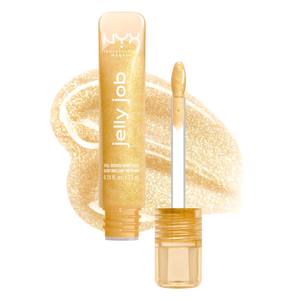 NYX PROFESSIONAL MAKEUP Jelly Job Lip Gloss, Lip Tint Gloss with Full-Bodied, Smoothing, and Hyper-Glossy Shine - Glow Job (Gold Shimmer)