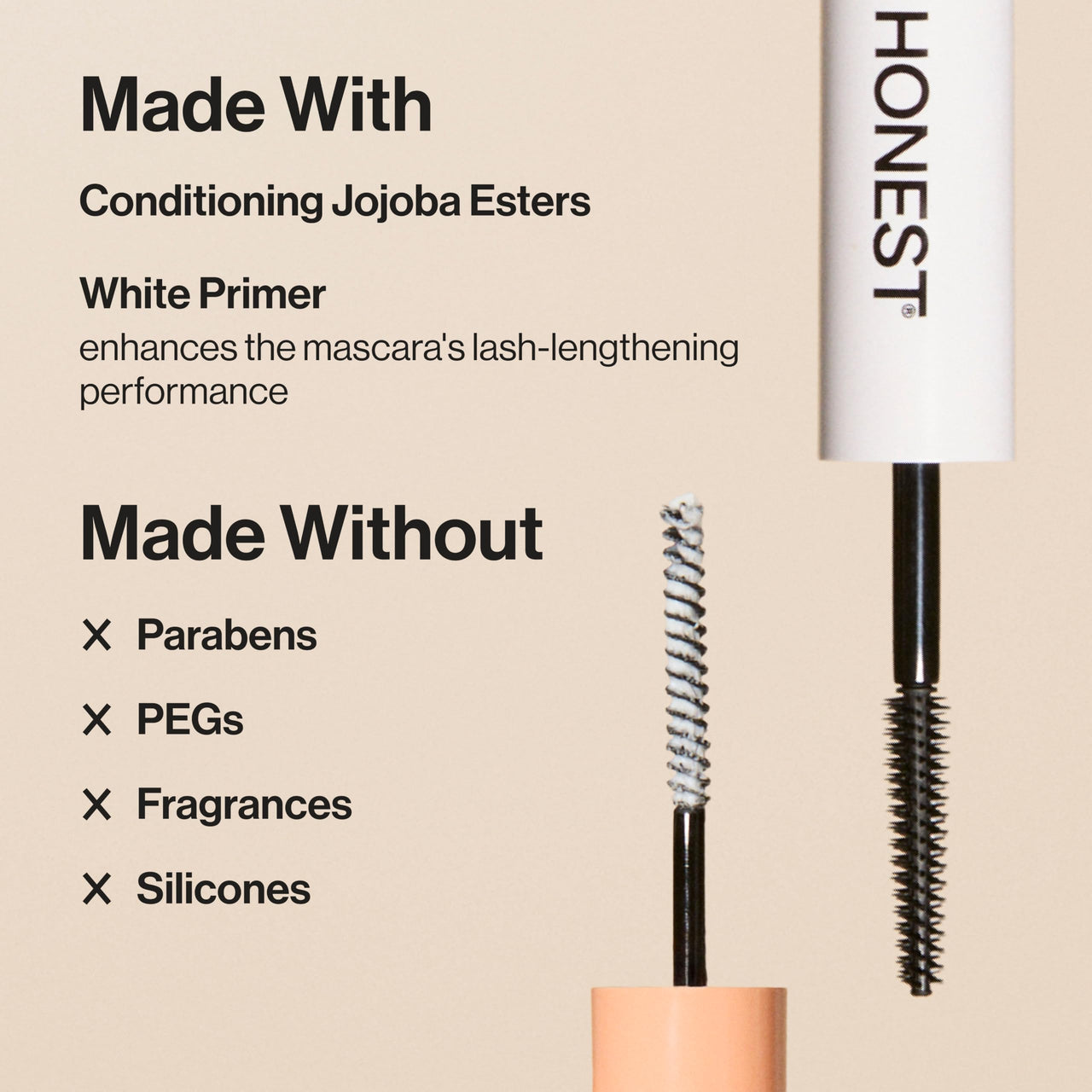 Honest Beauty 2-in-1 Extreme Length Clean Mascara, Lash Primer, Lengthening, Volumizing, Cruelty-Free, Safe for Sensitive Eyes, Black, .27 fl oz