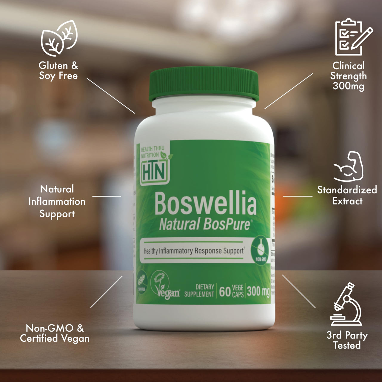 Health Thru Nutrition Boswellia 300mg 60 Capsules as Bospure AKBAMAX | High Potency 75% Boswellic Acids 10% AKBA | Healthy Mobility Support | Vegan Certified | Non-GMO, Gluten Free, Soy Free