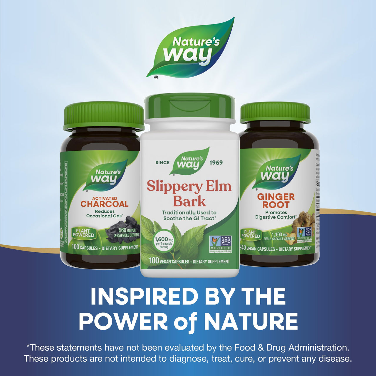 Nature's Way Slippery Elm Bark, Traditional Support to Soothe the GI Tract*, Vegan, Slippery Elm Capsules, 100 Capsules