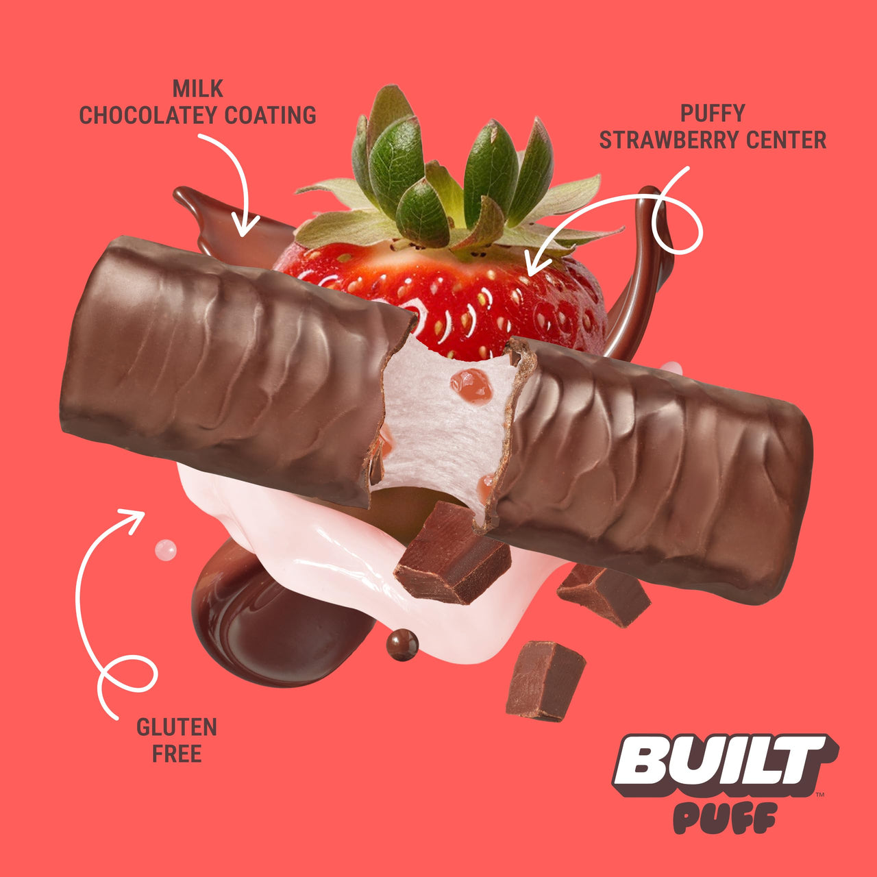 BUILT Bar Puff Protein Bars - Strawberries 'N Cream - 15g Protein Snack Bars with Collagen - Calorie Conscious & Gluten Free - 12 Count