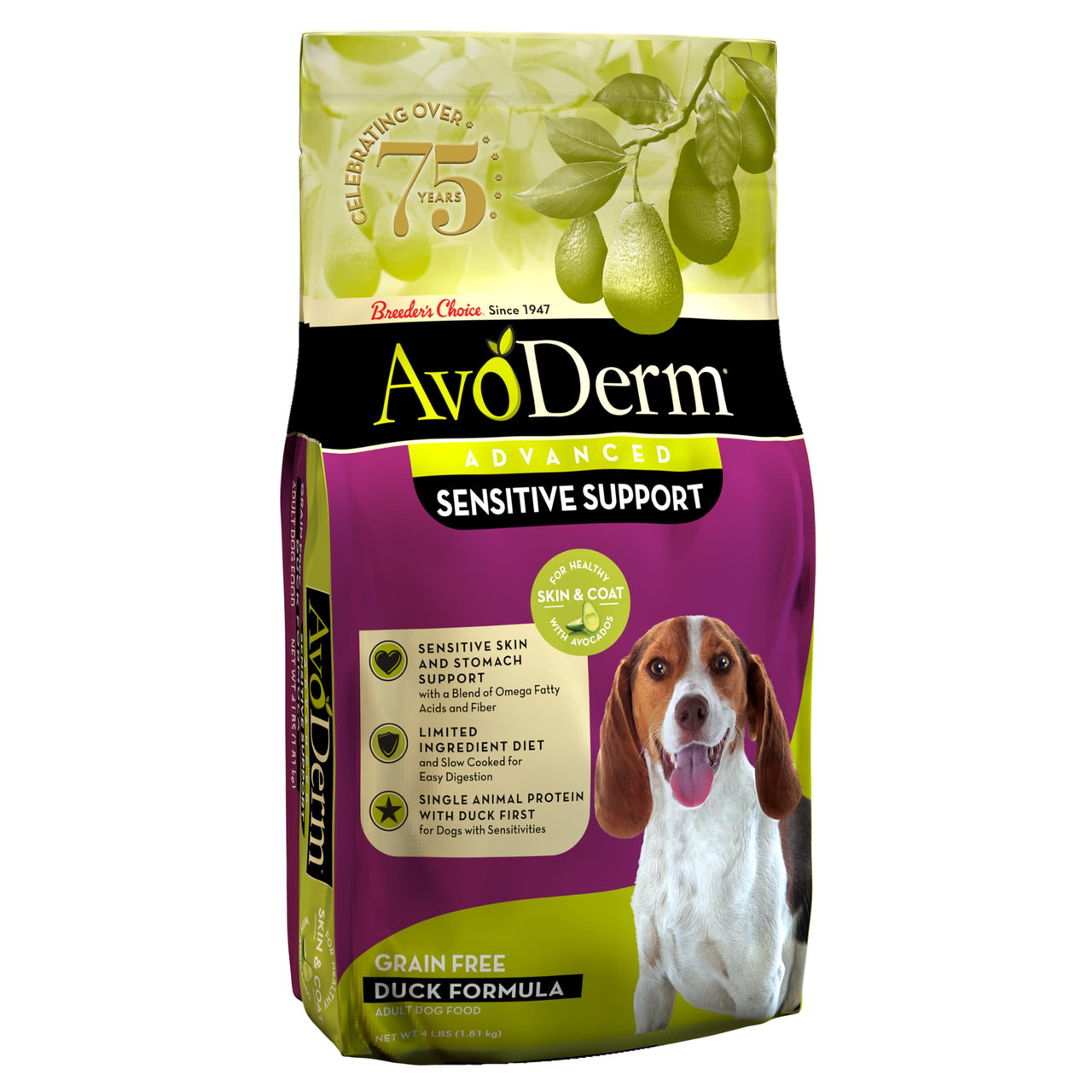 AvoDerm Natural Grain Free, Revolving Menu Duck Recipe Dry Dog Food, for Sensitive Skin and Stomach, 4 lb