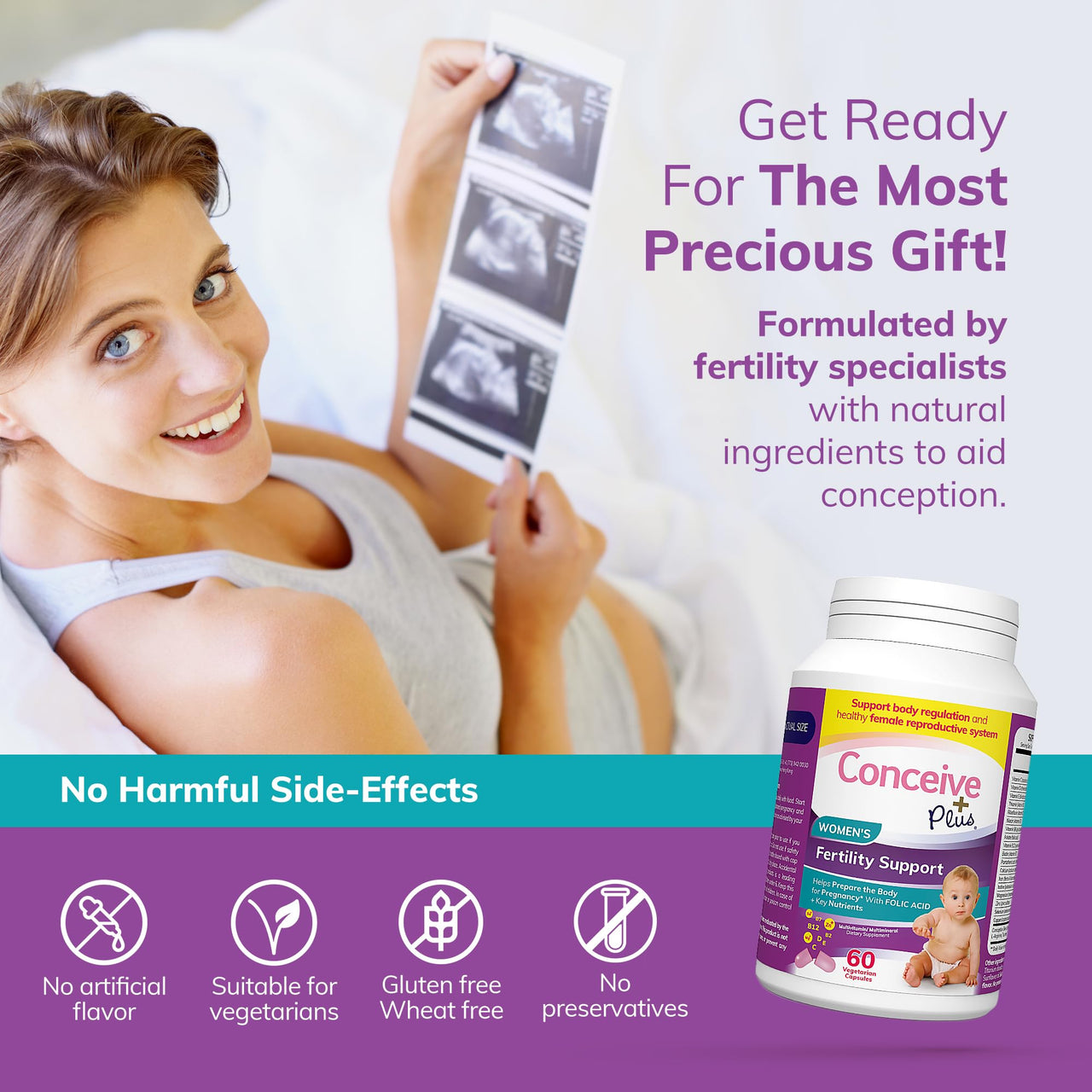 CONCEIVE PLUS Womens Fertility Support – Prenatal Multivitamin for Trying to Get Pregnant – Conception Blend, Hormonal Balance, Folate, Zinc, Thiamin, Riboflavin, Biotin – Non-GMO, Vegan – 30 Days