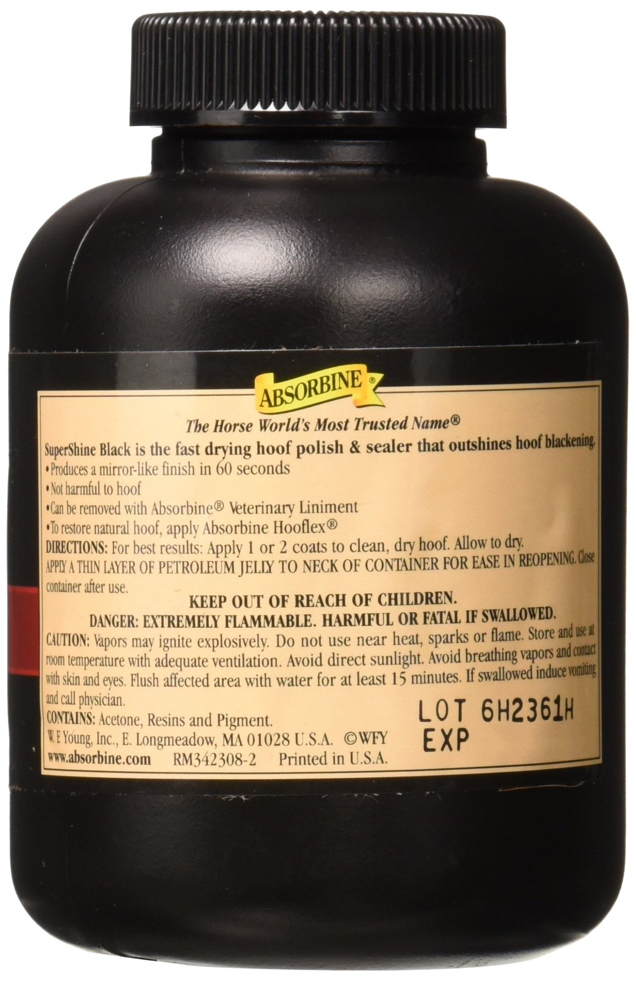 Absorbine SuperShine Hoof Polish and Sealer, Quick Dry Formula, Black High Gloss, 8oz