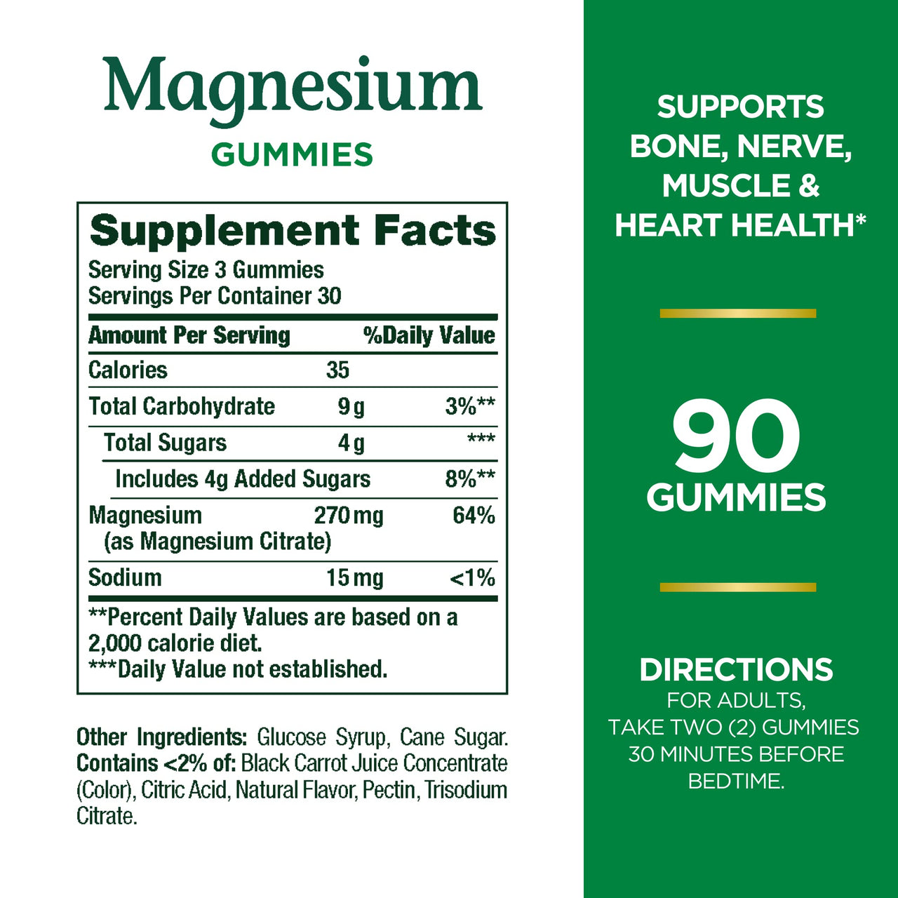 Nature's Bounty Magnesium 270mg Gummies, Supports Bone, Nerve, Muscle and Heart Health, 90 Gummies