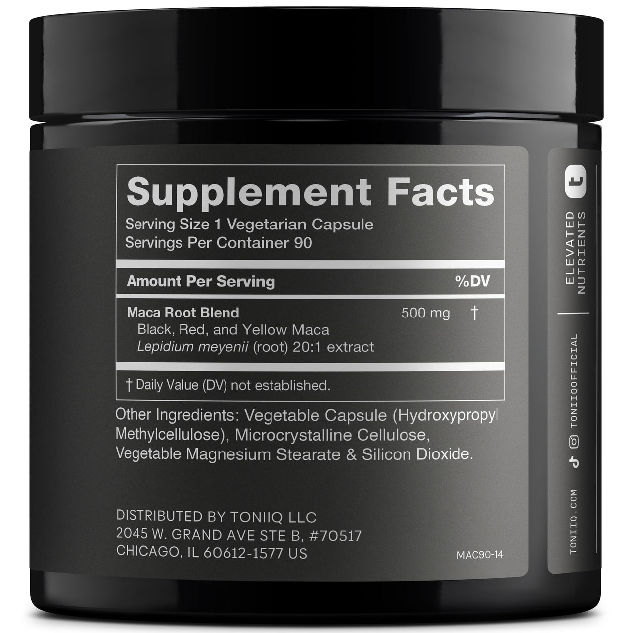 Toniiq Maca Root - Ultra High Potency 20:1 Extract - Black, Red and Yellow Maca Complex - Single Origin, Wildcrafted & Highly Concentrated - Third-Party Lab Tested - 90 Capsules